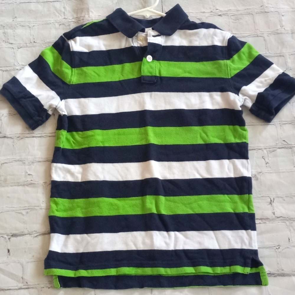 GUC Boys Medium Urban Pipeline Striped Lime/Navy Shirt Sleeve Polo Shirt